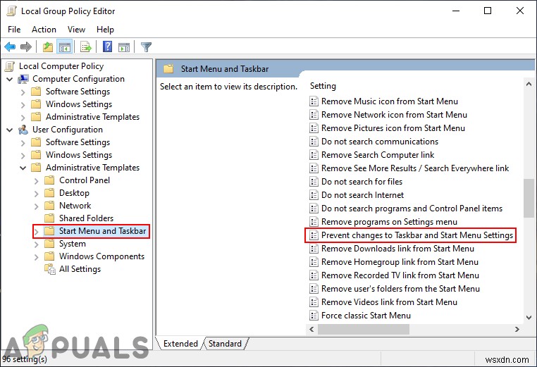 Windows 10에서 그룹 정책 편집기로 시작 메뉴 설정 변경 비활성화하는 방법