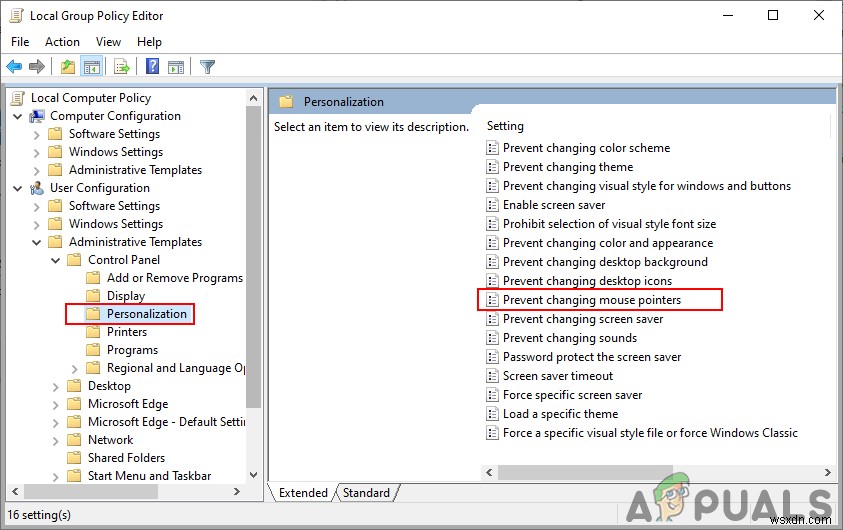 Windows 10에서 사용자가 마우스 포인터를 변경하지 못하도록 차단하는 방법
