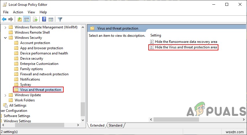 Windows 10에서 바이러스 및 위협 방지 영역 숨기는 방법