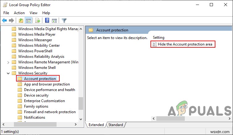 Windows 10에서 계정 보호 영역을 숨기는 방법 (그룹 정책·레지스트리 편집기)