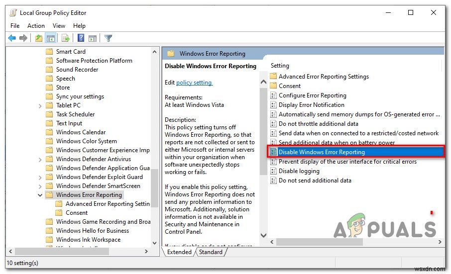 Windows 10에서 오류 보고(Error Reporting) 기능을 비활성화하는 방법