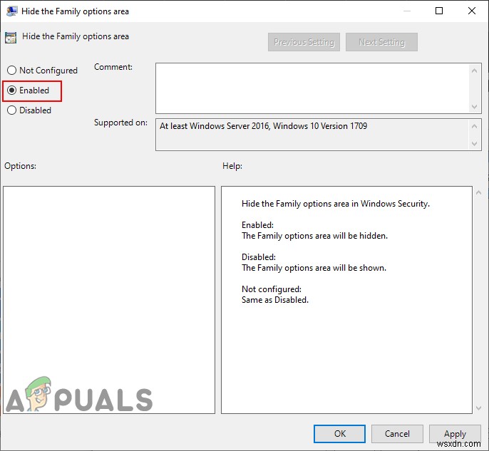 Windows 10에서 가족 옵션 영역을 숨기는 방법
