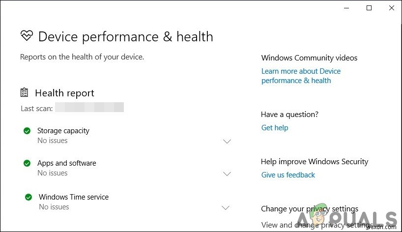 Windows 10에서 장치 성능 및 상태 영역을 숨기는 방법