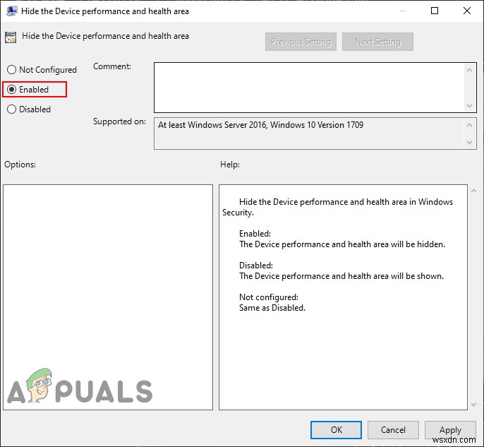 Windows 10에서 장치 성능 및 상태 영역을 숨기는 방법