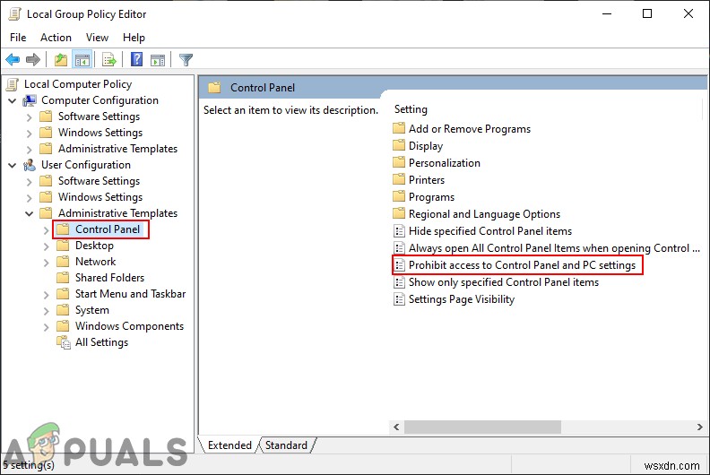 Windows 10에서 제어판 및 설정 앱 접근을 비활성화하는 방법