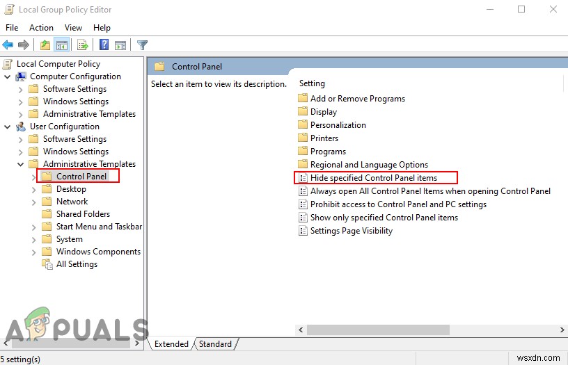 Windows 10에서 특정 제어판 항목 숨기기 또는 표시하는 방법