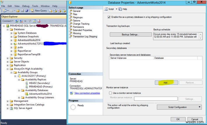 기존 Microsoft SQL Server AlwaysOn 데이터베이스에 로그 전달(Log Shipping) 구성하기