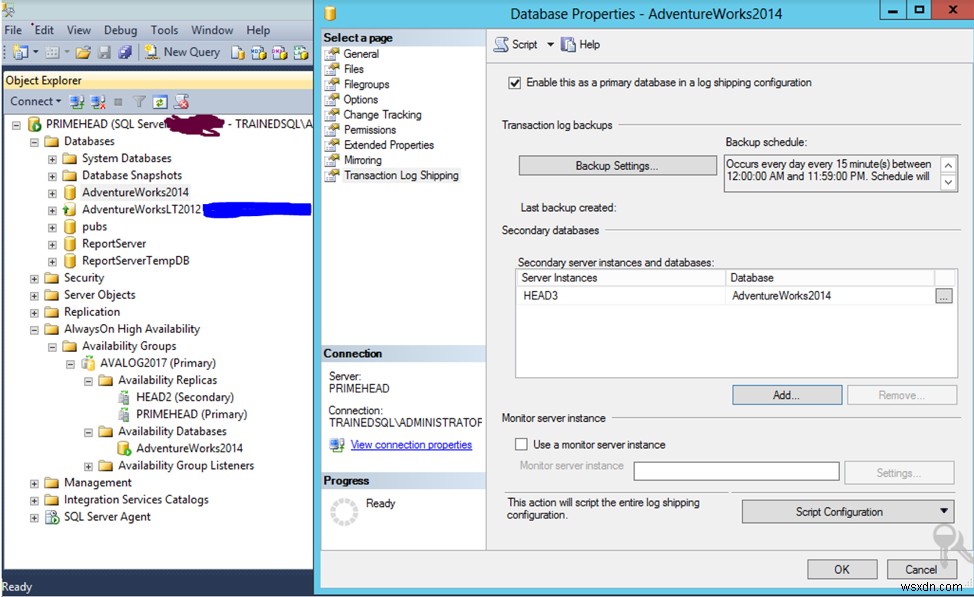 기존 Microsoft SQL Server AlwaysOn 데이터베이스에 로그 전달(Log Shipping) 구성하기