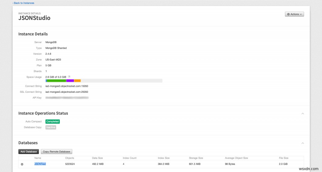 ObjectRocket MongoDB 인스턴스에 JSONStudio 연결하는 방법