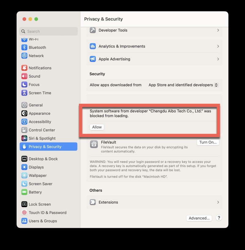 Apple Silicon Mac에서 iBoysoft Data Recovery 시스템 확장 로드를 허용하는 방법