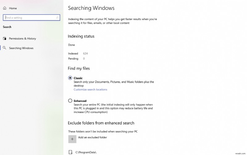 Windows 11 검색에서 파일과 폴더를 숨기는 방법