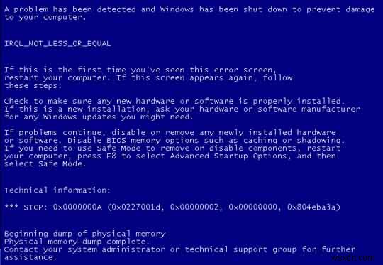 Windows XP  Stop 0x0000000A  오류 원인과 단계별 해결 방법