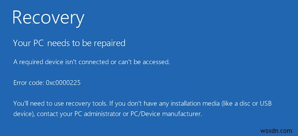 Windows 10 오류 코드 0xc0000225 완벽 해결 가이드