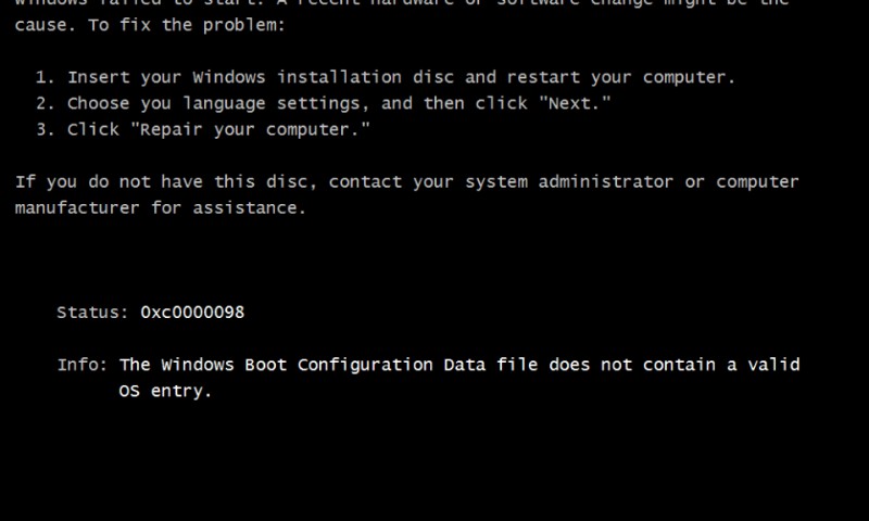 [해결 완료] Windows 10 부팅 오류 0xc0000098 해결 방법 5가지