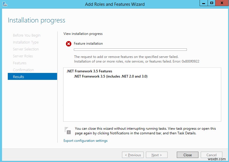 .NET Framework 3.5 설치 오류 코드 0x800f0922 해결 방법