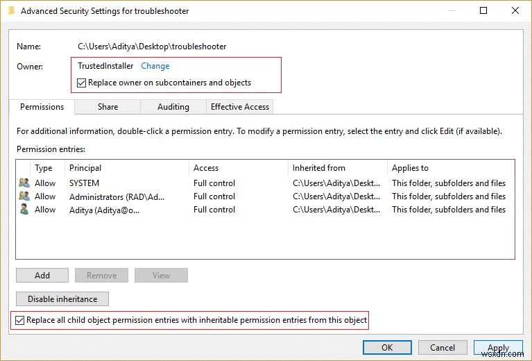 Windows 10에서 TrustedInstaller를 파일 소유자로 복원하는 방법