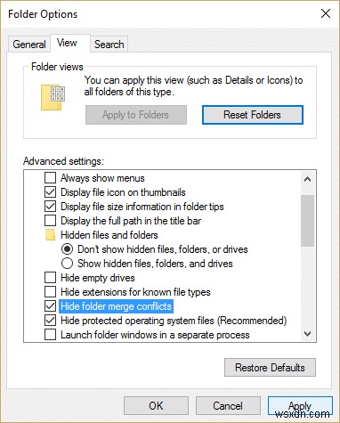 Windows 10에서 폴더 병합 충돌 경고 표시 또는 숨기는 방법