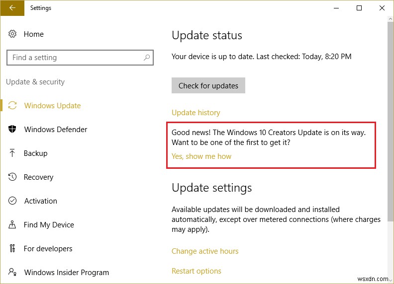 윈도우 업데이트에서 Creators Update 알림 숨기는 방법