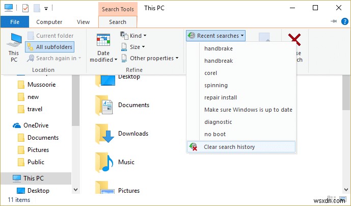 Windows 10 파일 탐색기 검색 기록 삭제하는 방법