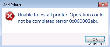 프린터 설치 오류 0x000003eb 해결 방법