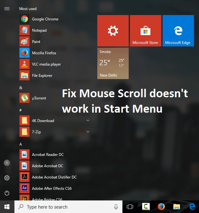 Windows 10 시작 메뉴에서 마우스 스크롤이 작동하지 않을 때 해결하는 5가지 방법