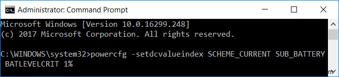 Windows 10에서 위험 배터리 수준 1%까지 변경하는 방법