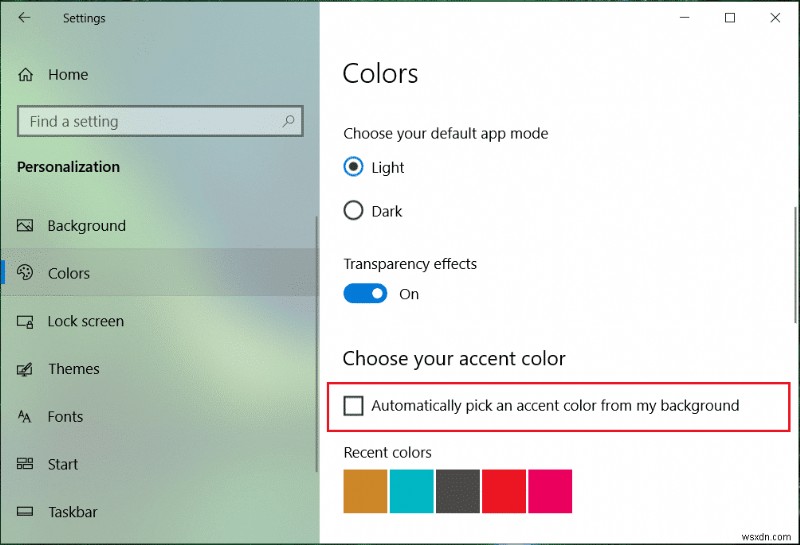 Windows 10 시작 메뉴, 작업 표시줄, 알림 센터, 제목 표시줄 색상 변경 방법