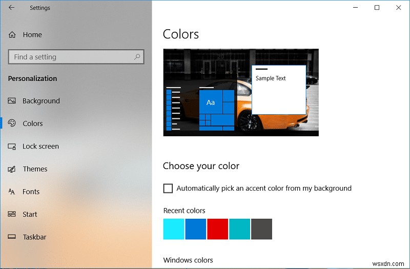 Windows 10 시작 메뉴, 작업 표시줄, 알림 센터, 제목 표시줄 색상 변경 방법