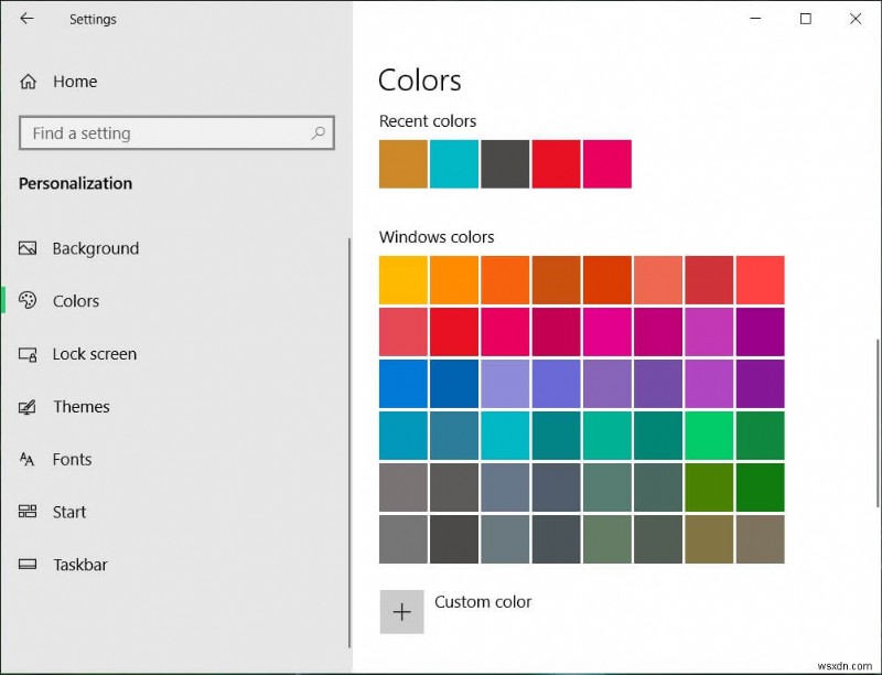 Windows 10 시작 메뉴, 작업 표시줄, 알림 센터, 제목 표시줄 색상 변경 방법