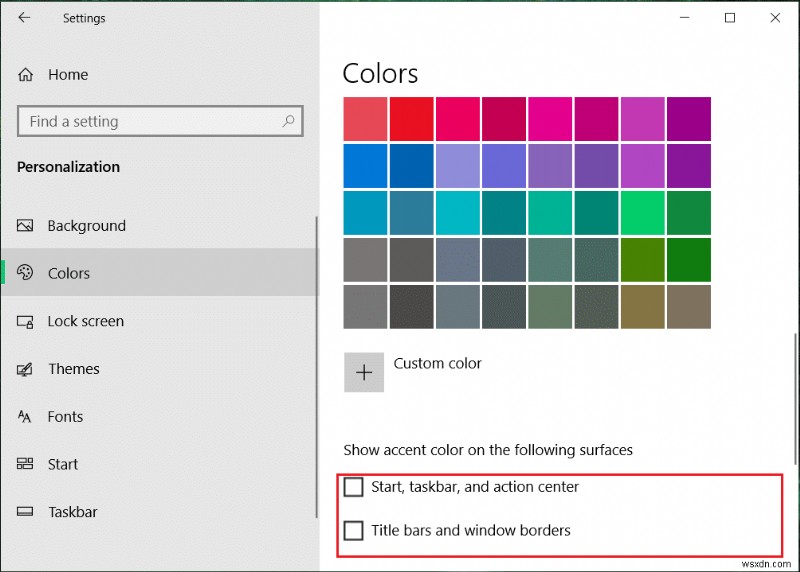 Windows 10 시작 메뉴, 작업 표시줄, 알림 센터, 제목 표시줄 색상 변경 방법