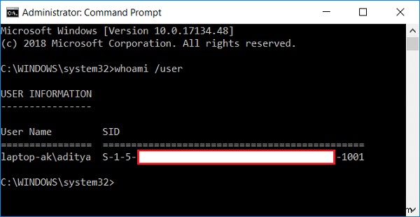 Windows 10에서 사용자 계정의 보안 식별자(SID) 확인하는 방법