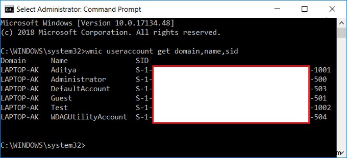 Windows 10에서 사용자 계정의 보안 식별자(SID) 확인하는 방법