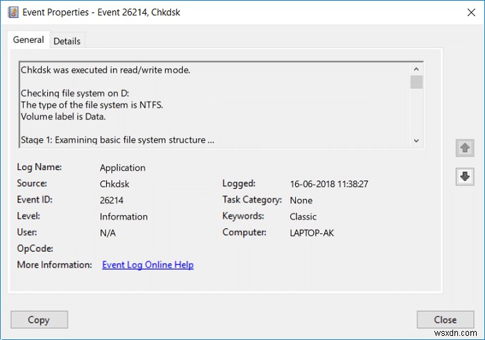 Windows 10에서 ChkDsk 검사 결과를 이벤트 뷰어 로그로 확인하는 방법