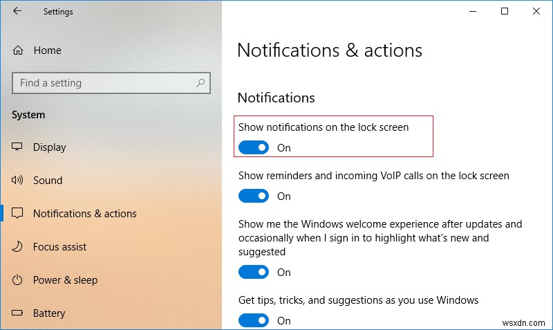 Windows 10 잠금 화면에서 앱 알림 켜기 또는 끄기