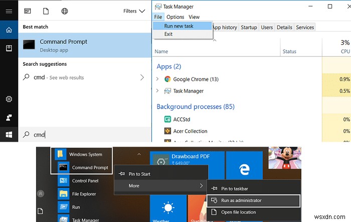 Windows 10에서 관리자 권한 명령 프롬프트(cmd)를 여는 5가지 방법