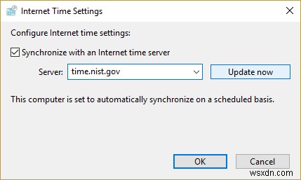 Windows 10 시계를 인터넷 시간 서버와 동기화하는 방법