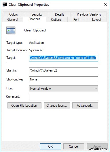 Windows 10에서 클립보드를 한 번에 비우는 바로 가기 만드는 방법
