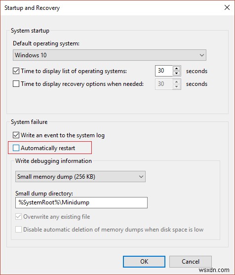 Windows 10에서 시스템 오류 시 자동 재시작 비활성화하는 방법