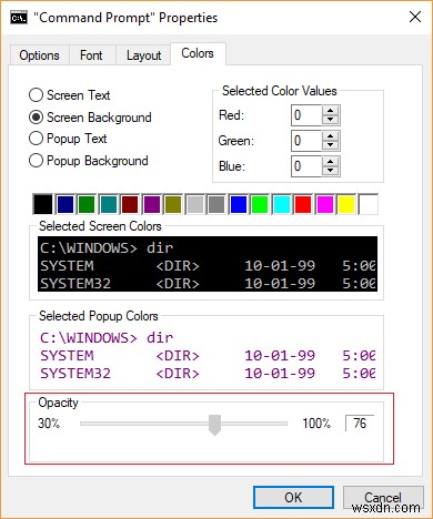 Windows 10 명령 프롬프트 화면 버퍼 크기 및 투명도 변경 방법