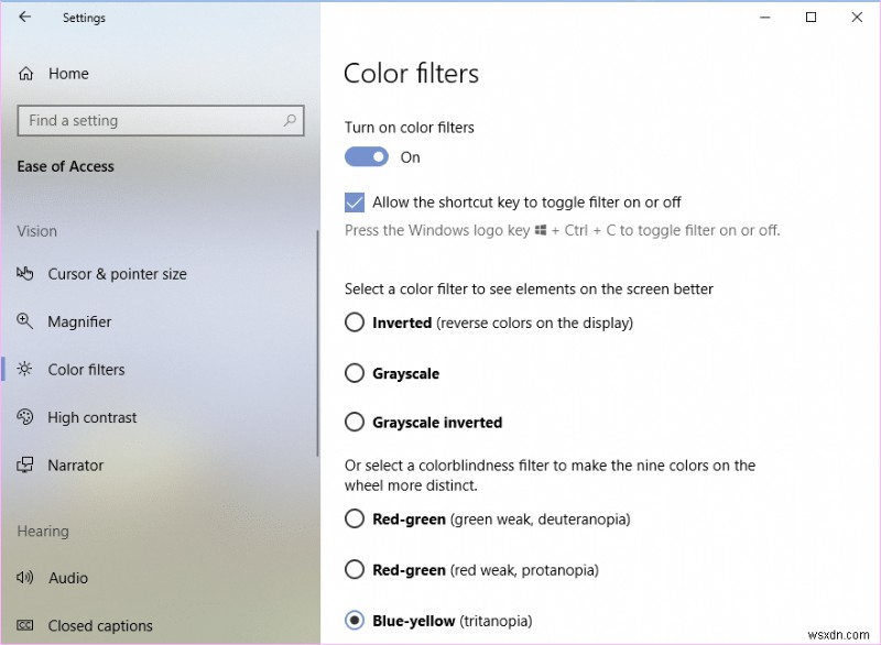 Windows 10에서 색상 필터 켜기 및 끄기 완벽 가이드