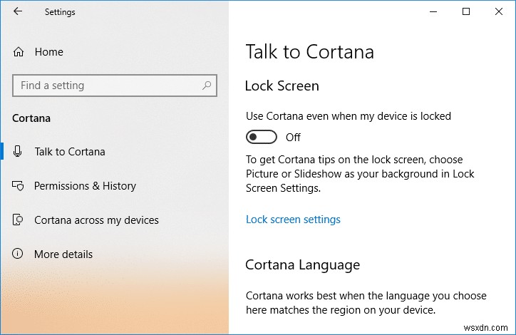 Windows 10 잠금 화면에서 Cortana 활성화 또는 비활성화하는 방법