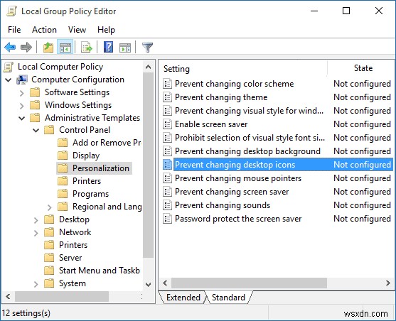 Windows 10에서 사용자가 바탕 화면 아이콘을 변경하지 못하도록 차단하는 방법