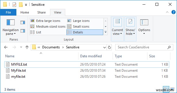 Windows 10에서 폴더의 대소문자 구분 속성 활성화 또는 비활성화하는 방법