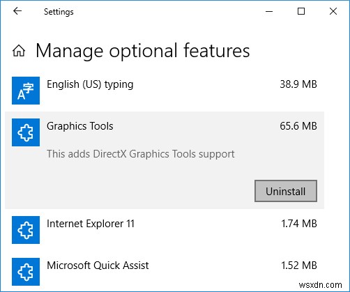 Windows 10에서 그래픽 도구(Graphics Tools) 설치 및 제거하는 방법