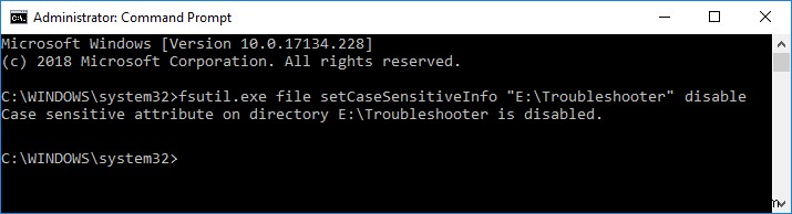 Windows 10에서 폴더의 대소문자 구분 속성 활성화 또는 비활성화하는 방법