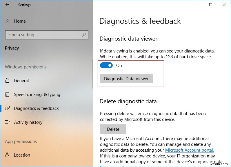 Windows 10에서 진단 데이터 뷰어 활성화 또는 비활성화하는 방법