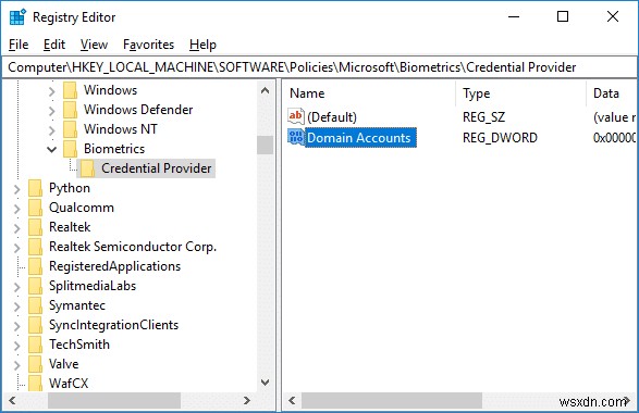 Windows 10에서 도메인 사용자의 생체 인식 로그인 활성화 또는 비활성화하는 방법