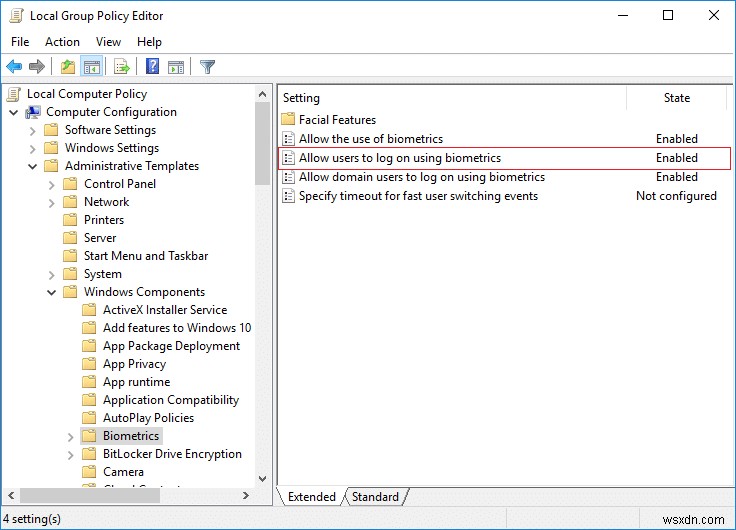 Windows 10에서 도메인 사용자의 생체 인식 로그인 활성화 또는 비활성화하는 방법