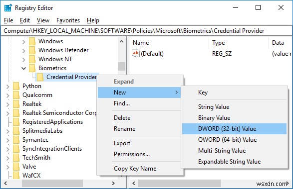 Windows 10에서 도메인 사용자의 생체 인식 로그인 활성화 또는 비활성화하는 방법