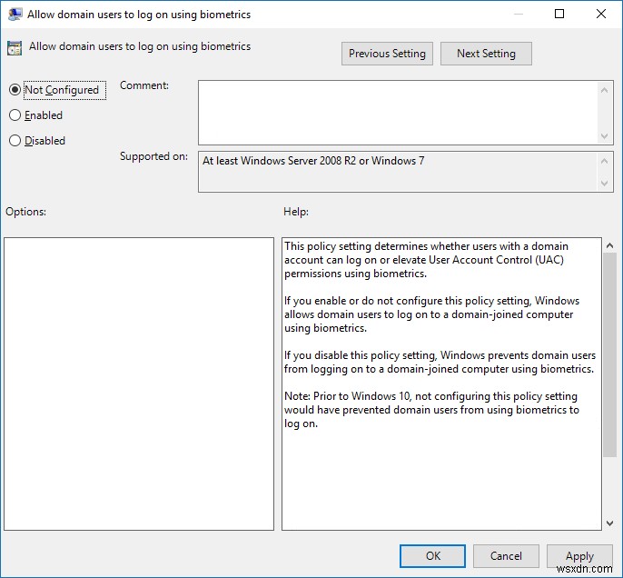 Windows 10에서 도메인 사용자의 생체 인식 로그인 활성화 또는 비활성화하는 방법